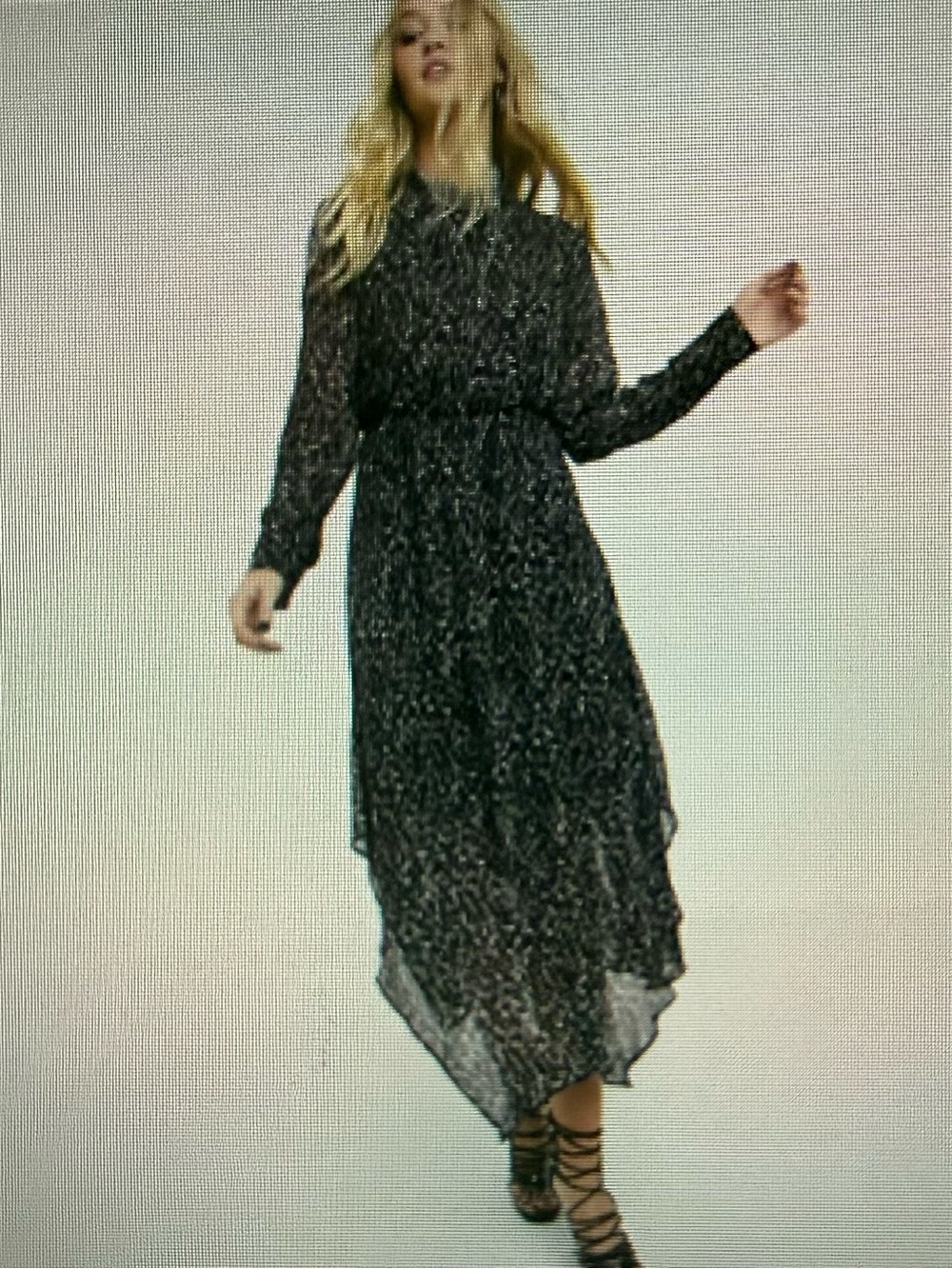 All Saints Long Sleeve Black Printed Midi Dress
